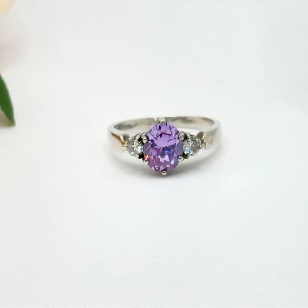 Vintage Silver purple sapphire diamond ring